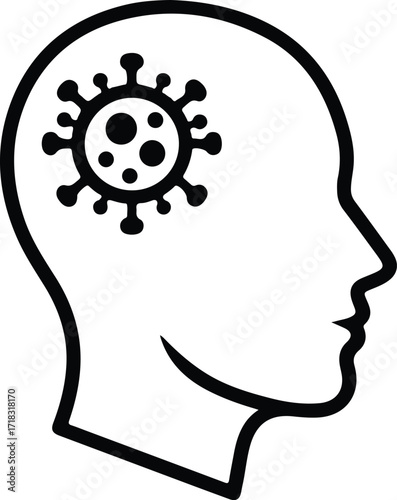 Silhouette Coronavirus brain human head profile symbol vector illustration