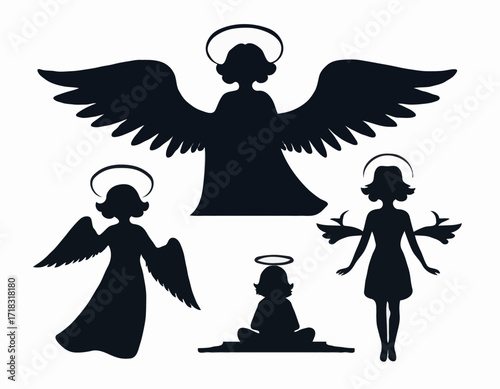 Silhouette Guardian Angel illustration Images Vector isolated on white background.