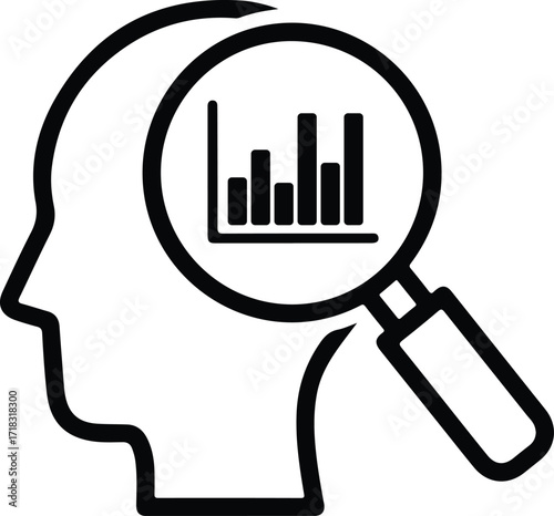 Silhouette data analysis magnifying glass on head vector illustration