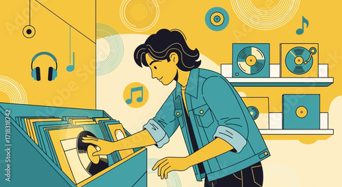 Retro vibe: A vinyl enthusiast's haven with vintage records and music appreciation scene