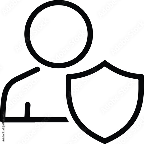 Silhouette human avatar protected by shield for safety vector illustration