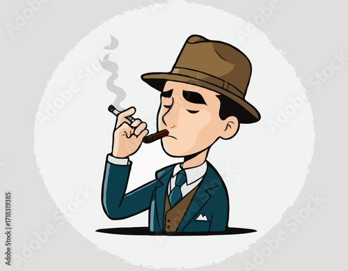 Detective Man Character Smoking Pipe image vector Stock Illustration on white background.