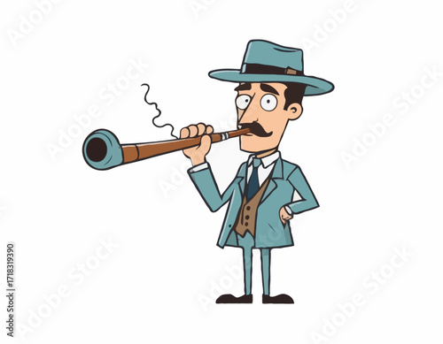 Detective Man Character Smoking Pipe image vector Stock Illustration on white background.