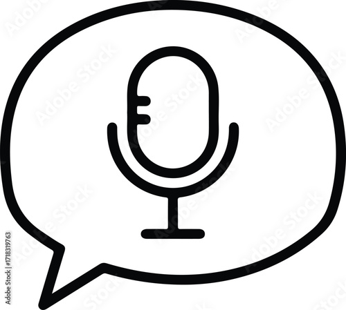 Silhouette microphone in speech bubble for podcast vector illustration