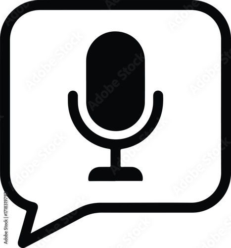 Silhouette microphone in speech bubble for voice recognition vector illustration