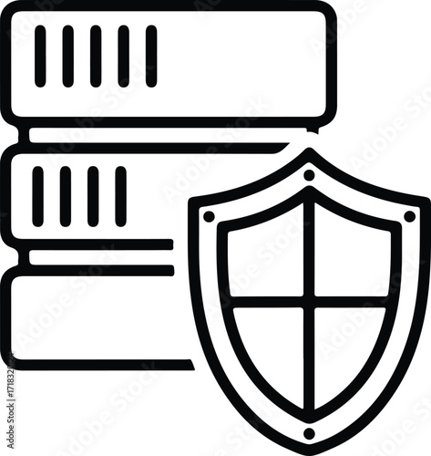 Silhouette server data with security shield protection vector illustration