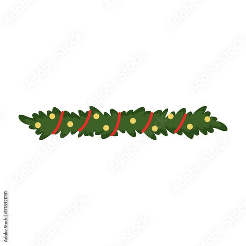 Christmas garlands with holly leaves, berries, ribbons and festive decorations