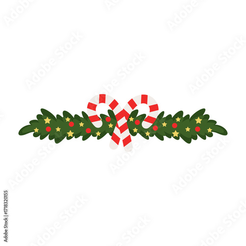 Christmas garlands with holly leaves, berries, ribbons and festive decorations