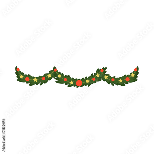 Christmas garlands with holly leaves, berries, ribbons and festive decorations
