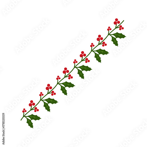 Christmas garlands with holly leaves, berries, ribbons and festive decorations