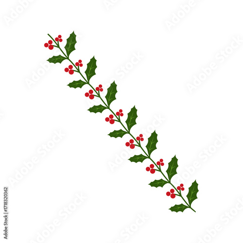 Christmas garlands with holly leaves, berries, ribbons and festive decorations