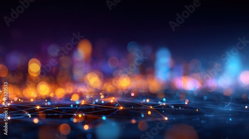 Abstract Network Cityscape:  Digital Connections and Urban Lights