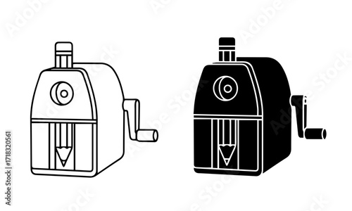 Pencil Sharpener with Inserted Pencil Icon Back to School Vector.