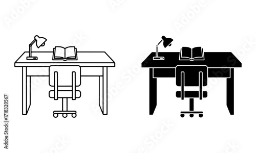 Study Desk Icon in Outline and Solid Black Vector Student Workspaces for study
