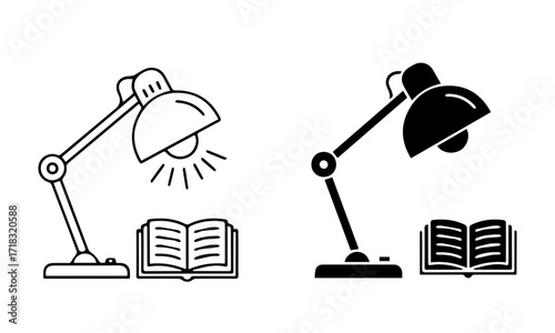 Study Desk Lamp Icon in Outline and Solid Black Vector for night study and exam preparation sessions