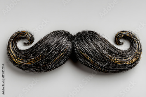 Fake curly black handlebar mustache isolated on white background