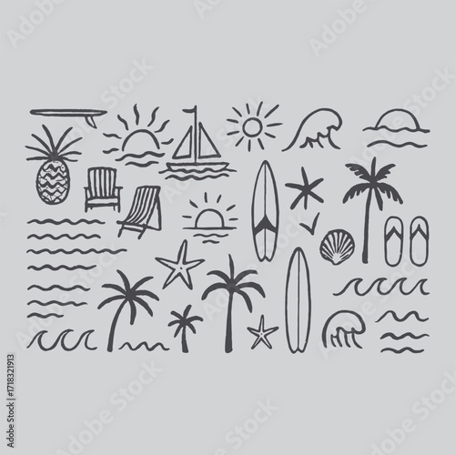 Surf and Sand Vector Art - Ocean, Shell, and Seaside Icons