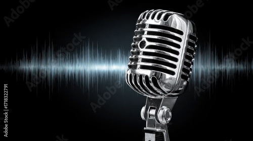 Vintage Microphone and Sound Waves: A Classic Recording Studio Aesthetic