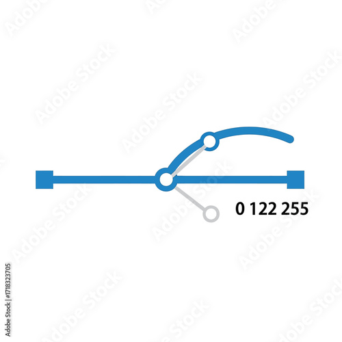 Vector path with control points for adjusting a bezier curve and displaying RGB color values.