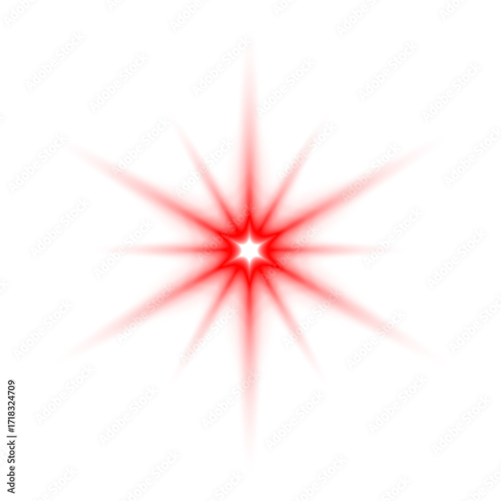 Obraz premium Glowing Red Starburst Light Effect with Transparent Background – Bright Radiant Sparkle Explosion, Abstract Neon Energy Flash, Digital Glow Illustration