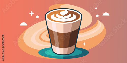 Delicious latte art in a glass cup with a warm inviting background for a coffee shop promotion