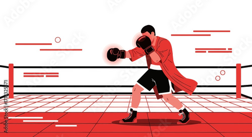 A dynamic illustration of a boxer throwing a punch in a stylized ring showcasing athleticism