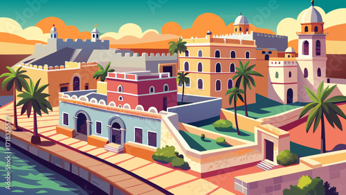 Historic Town of Campeche, Mexico, preserves pastel-colored colonial architecture and formidable walls built to protect against pirates in the Gulf of Mexico.