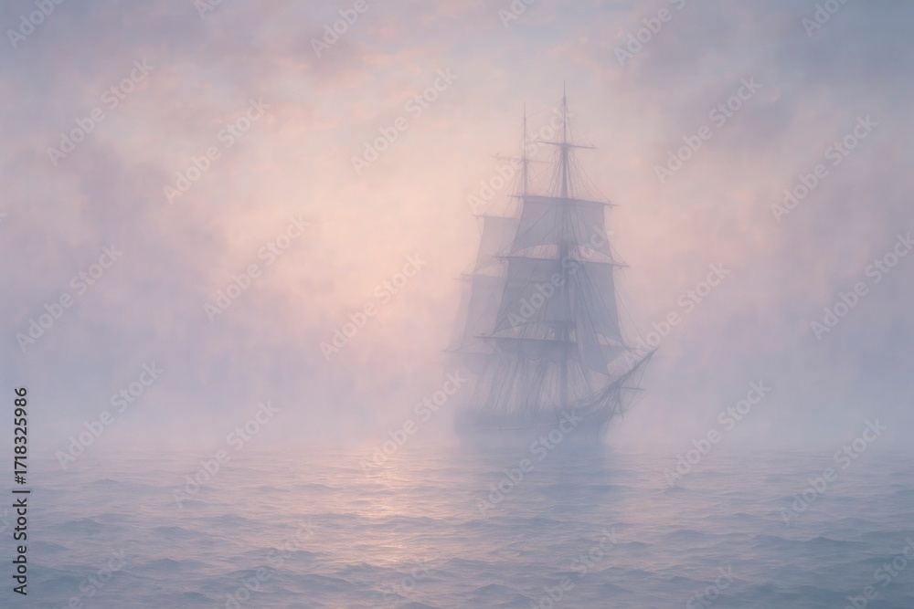 Fototapeta premium Sailboat in the Mist on the Horizon