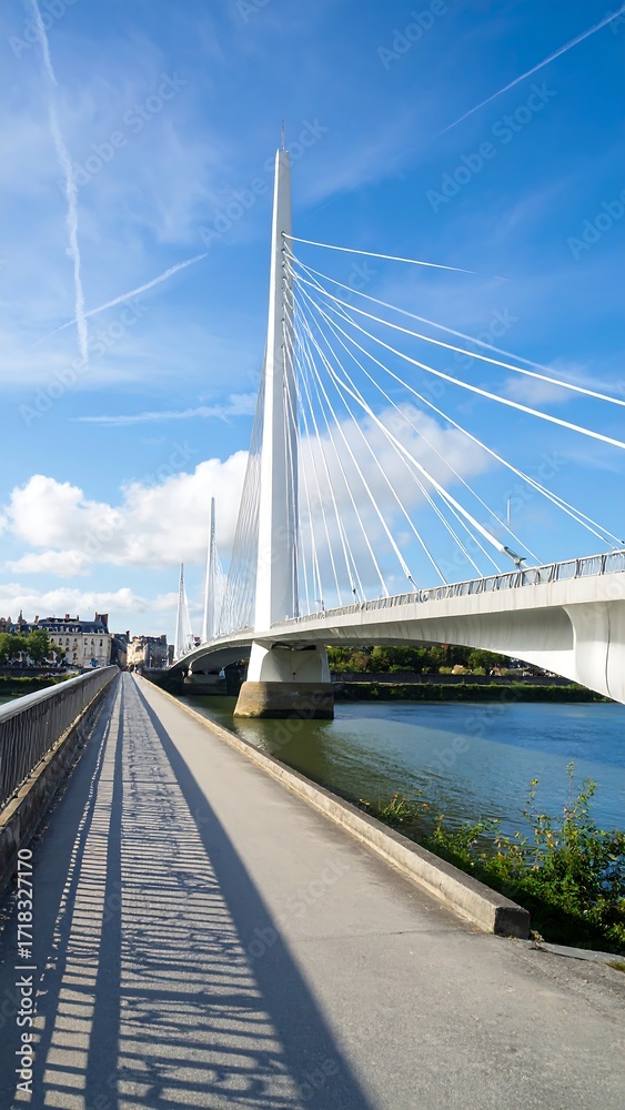 Fototapeta premium Modern cable-stayed bridge over river