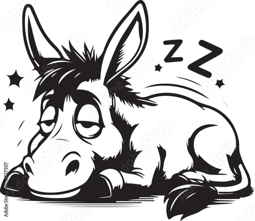 Vector art of sleeping donkey in black and white vector art