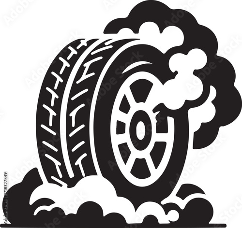 Vector art of tire burnout with smoke in vector illustration