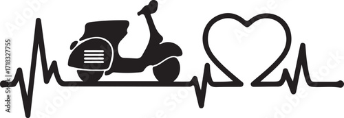 Vector art of scooter heartbeat, transportation love concept design