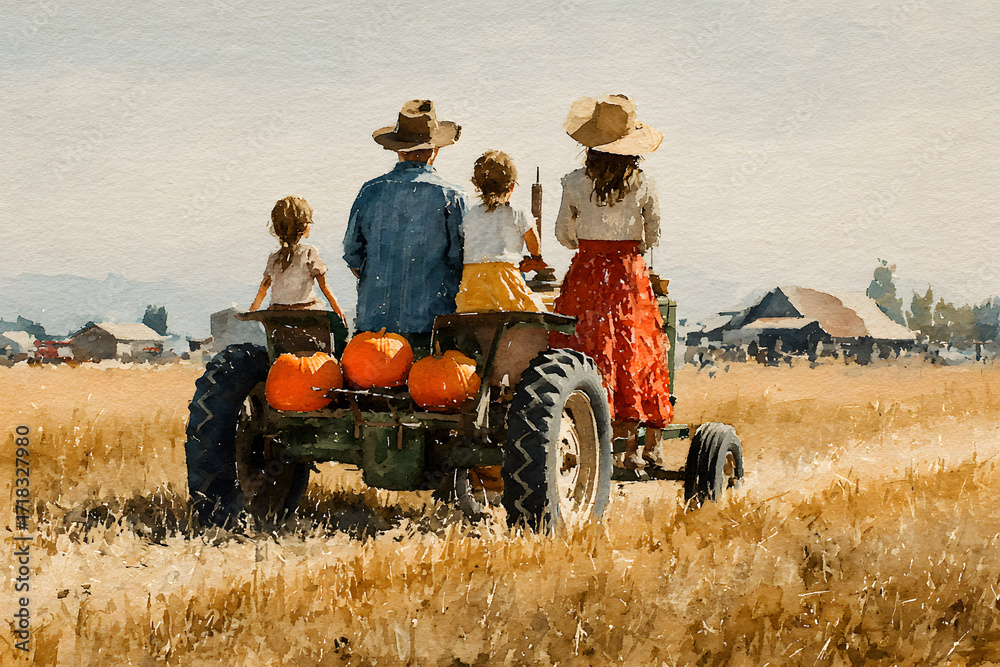 Obraz premium Family hayride fall harvest festival