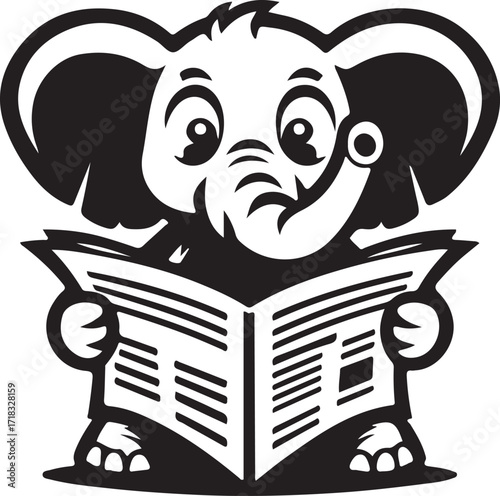 Vector art of an elephant reading newspaper