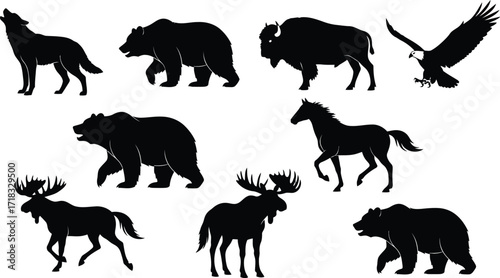 North American Wildlife Silhouettes Collection wolf bear