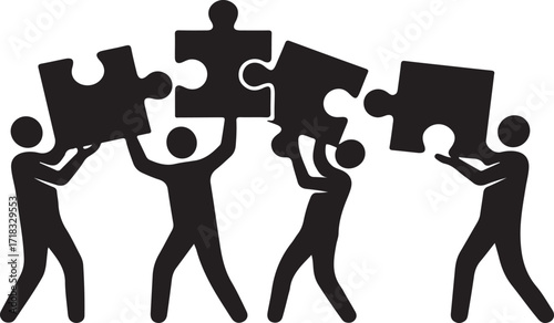 People Holding Puzzle Pieces Together Illustrating Teamwork and Collaboration Keywords: teamwork, collaboration, puzzle, pieces