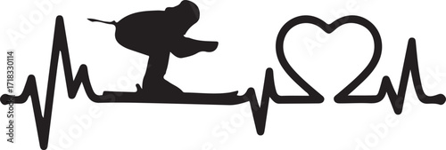 Vector art of skier heartbeat line vector illustration concept