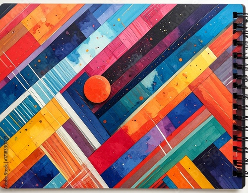 Notebook cover for school or teacher with abstract patterns, bright colors