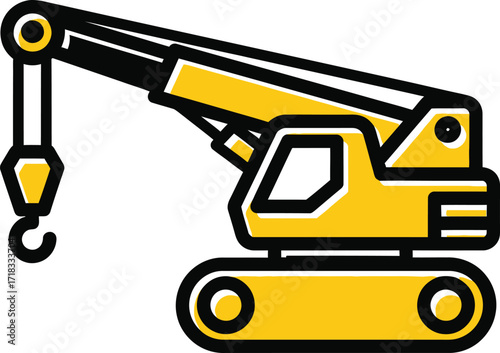 Yellow construction crane with hook and treads isolated on for industrial use vector