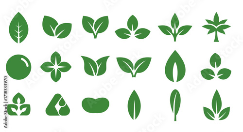 Green Leaf Icons Nature, Ecology, and Environmental Symbols