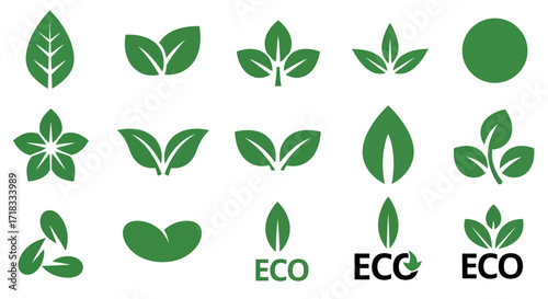 A versatile vector collection of green leaf icons set, illustrating concepts of ecology, nature, and sustainability