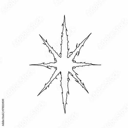 Eight pointed starburst vector with sharp tribal edges, minimal gothic style for tattoo, emblem, logo, or abstract design art