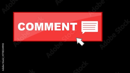 video animation click computer cursor mouse comment button digital, on a transparent background with alpha channel set to zero