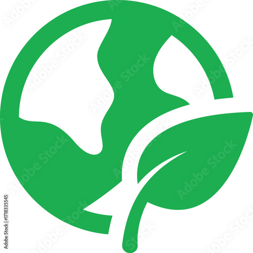 Green earth planet with leaf