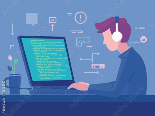 Adobe Illustrator Artwork A Man Typing A Laptop With Technology