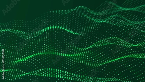 Dynamic wave of glowing particles. Digital technology background. 3d rendering. Seamless loop. 4k