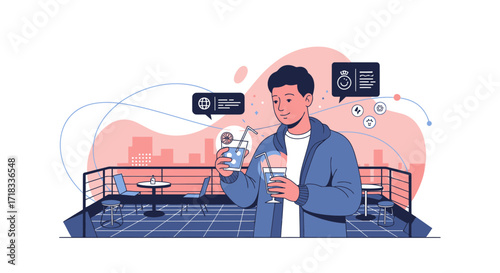 Enjoying rooftop cocktails while connecting through social media and digital communications