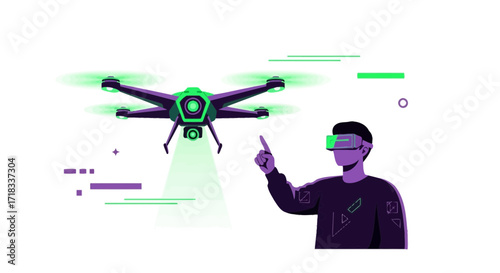 Futuristic Drone Technology: A Person Immersed in Virtual Reality Controlling a Drone