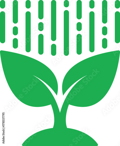 Growing plant under rain vector illustration