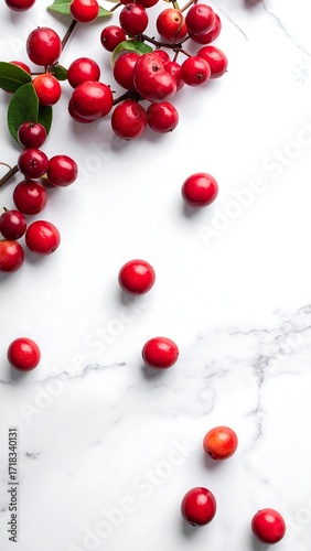 Red berries on white marble